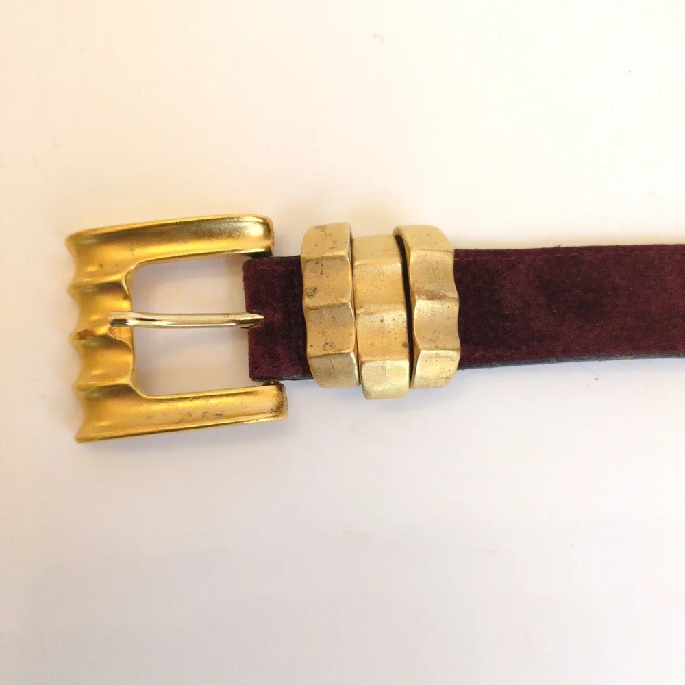 Vtg‎ 90s Leatherock Belt Brown Suede Gold Metal Modern Western Boho Chunky ML